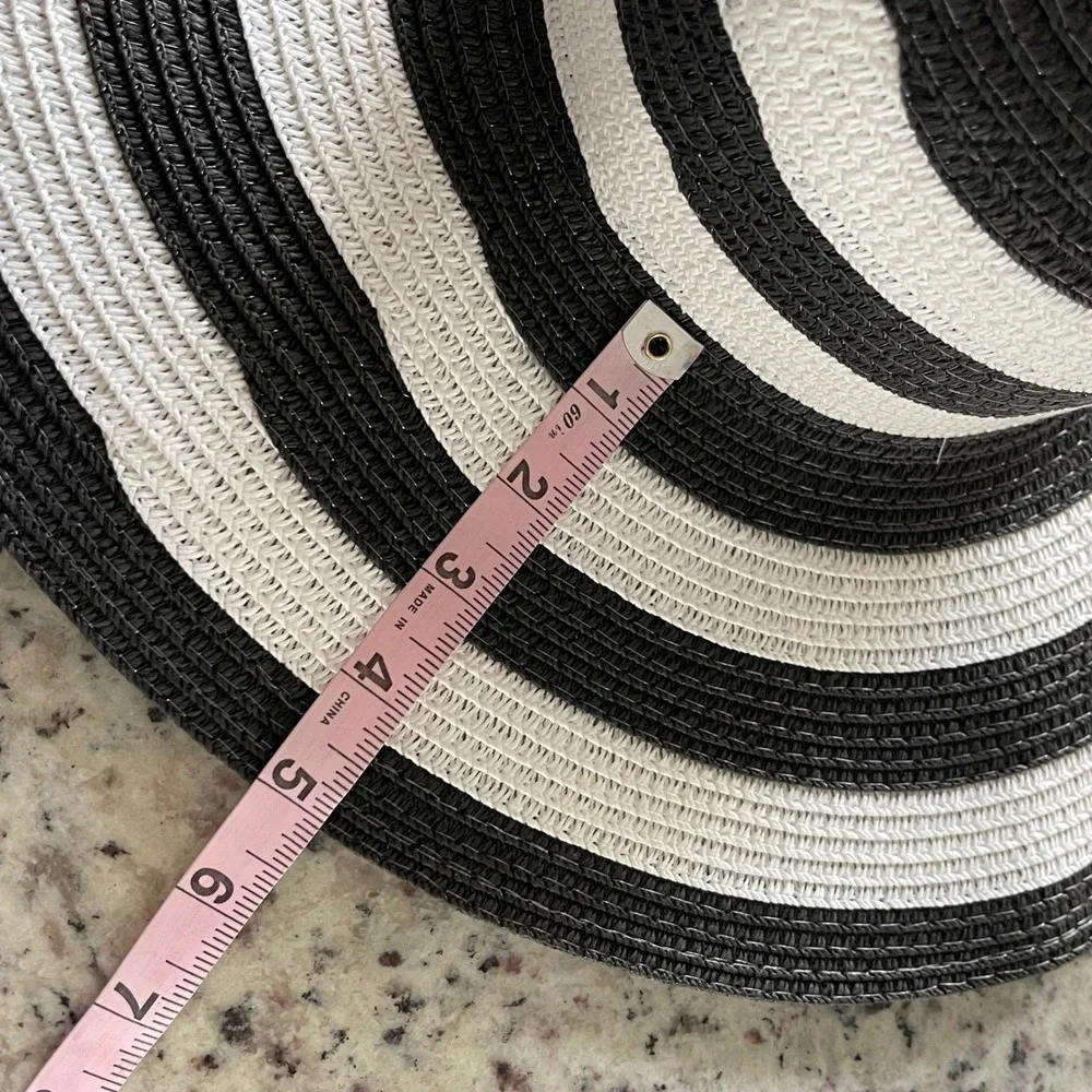 Womens Black White Striped Wide Brim Sun‎ Hat Beach Vacation Floppy